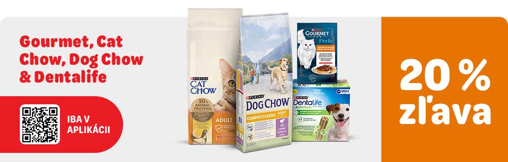 Gourmet, Cat Chow, Dog Chow & Dentalife Iba v aplikácii 20 % zľava