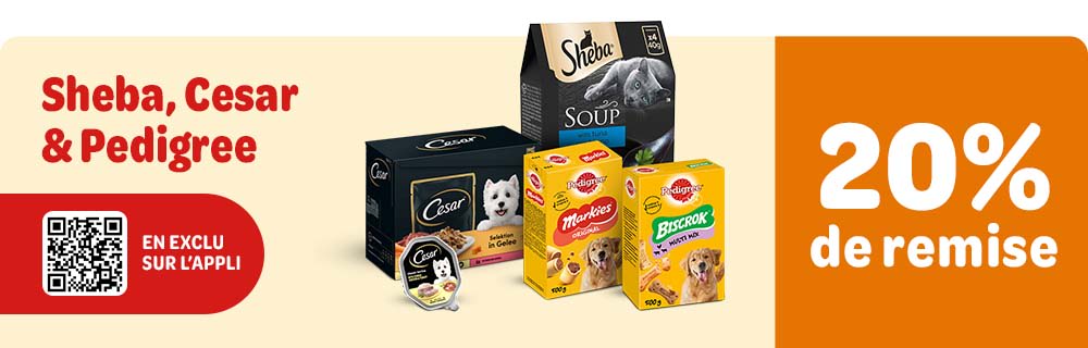 20% de remise en exclu sur l'appli Sheba, Cesar et pedigree