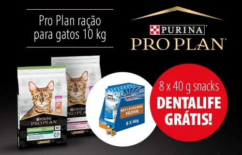 Purina Pro Plan 10 kg ração + 8 x 40 g Dentalife snacks dentais grátis!