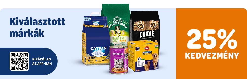 Crave, Whiskas, Catsan, James Wellbeloved & Pedigree most 25% kedvezménnyel kizárólag az appban