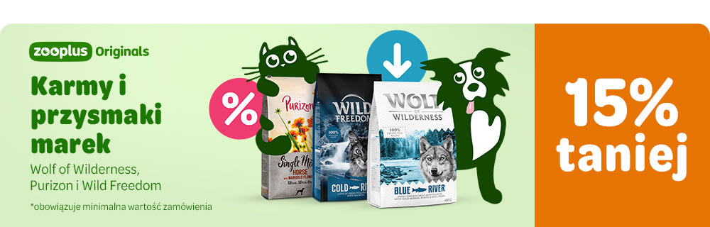 15% rabatu na karmy i przysmaki Wolf of Wilderness, Purizon i Wild Freedom