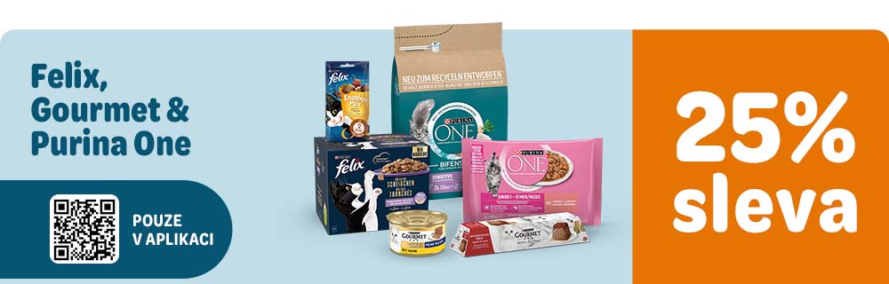 Sleva 25% na značky Felix, Gourmet a Purina One pouze v aplikaci