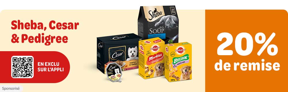 20% de remise en exclu sur l'appli Sheba, Cesar et pedigree