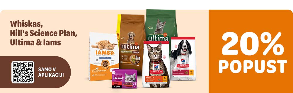 Whiskas Wet, Hill's Science Plan, Ultima in Iams. 20% popust. Samo v aplikaciji