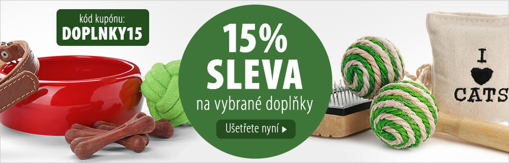 15% sleva na vybrané doplňky pro psy a kočky
