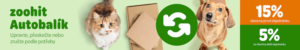 15 % sleva na první objednávku, 5 % na všechny další objednávky, zoohit Autobalík, upravte, přeskočte nebo zrušte podle potřeby.