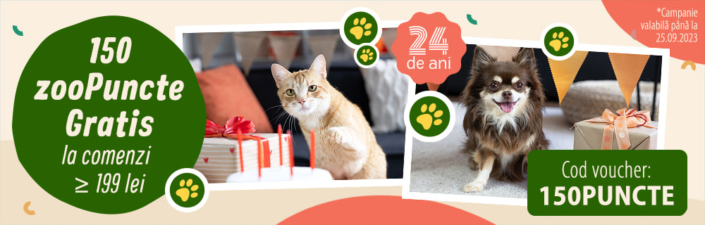 150 zooPuncte la comenzi de min. 199 lei. Aplică codul 150PUNCTE în coș!