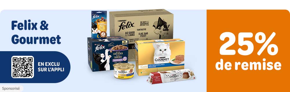 Obtenez -25% de remise sur la nourriture pour chat des marques Felix & Gourmet !