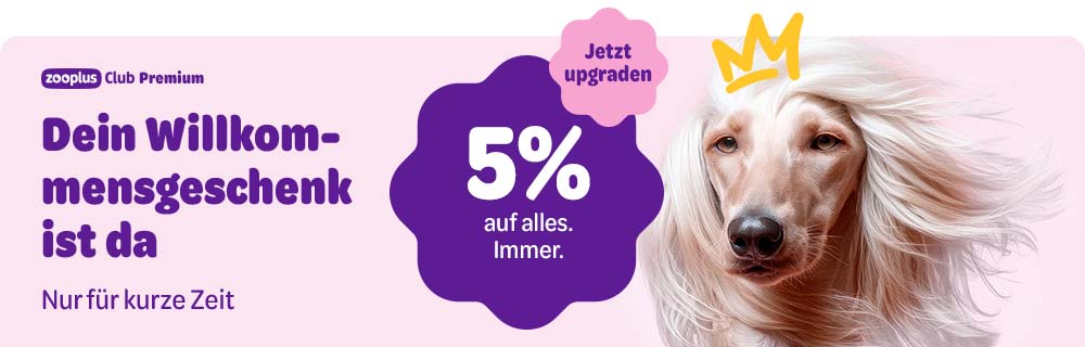 zooplus Club Premium: Dein Willkommensgeschenk ist da. Nur für kurze Zeit. Jetzt upgraden - 5% auf alles. Immer.