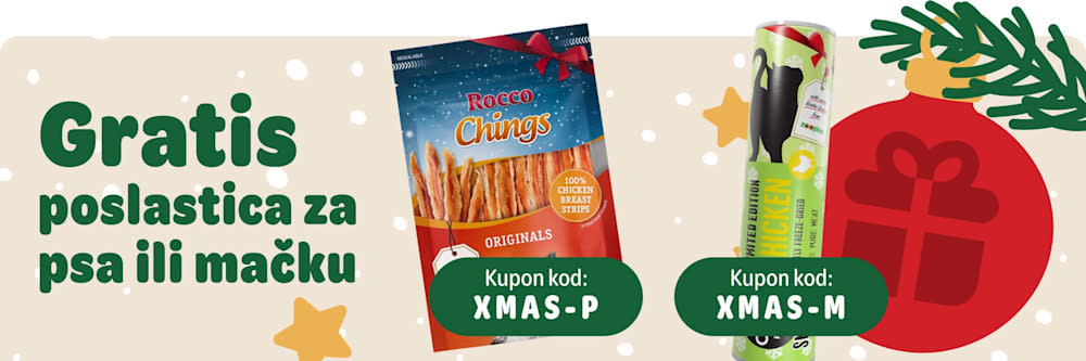 Gratis božićne poslastice! Kupon kod: XMAS-P (psi) i XMAS-M (mačke)