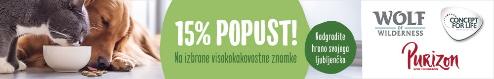 15% popust na izbrano hrano Concept for Life (vključno z Veterinary Diet), Purizon in Wolf of Wilderness