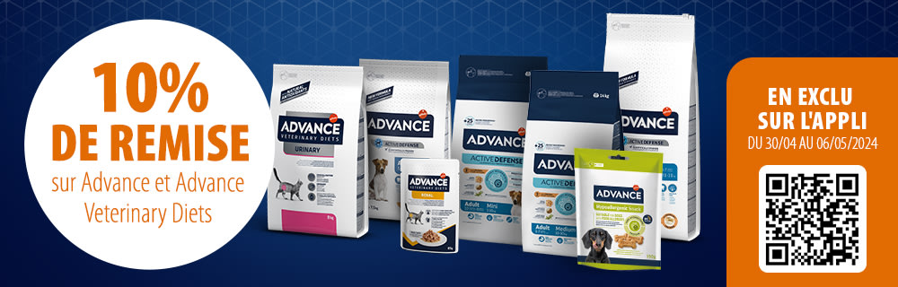 10 % de remise sur la nourriture Advance et Advance Veterinary pour chien et chat