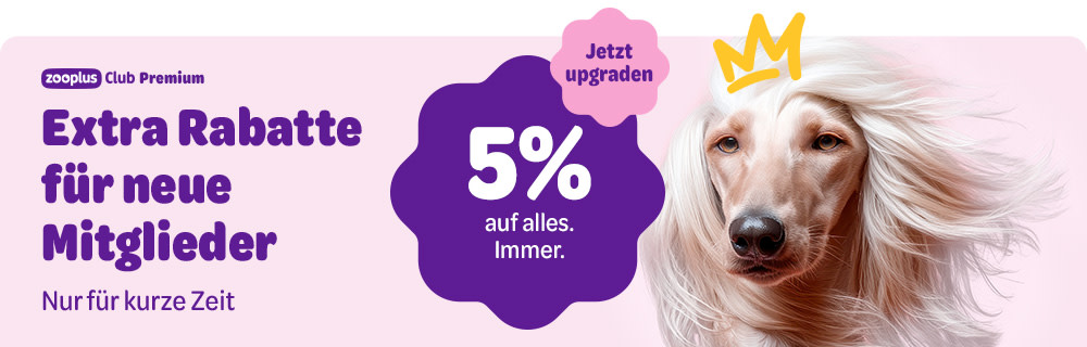 zooplus Club Premium: Extra Rabatte für neue Mitglieder. Nur für kurze Zeit. Jetzt upgraden: 5% auf alles. Immer.