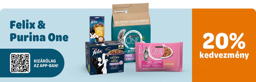 Felix & Purina ONE termékekre 20% kedvezmény - kizárólag az app-ban!
