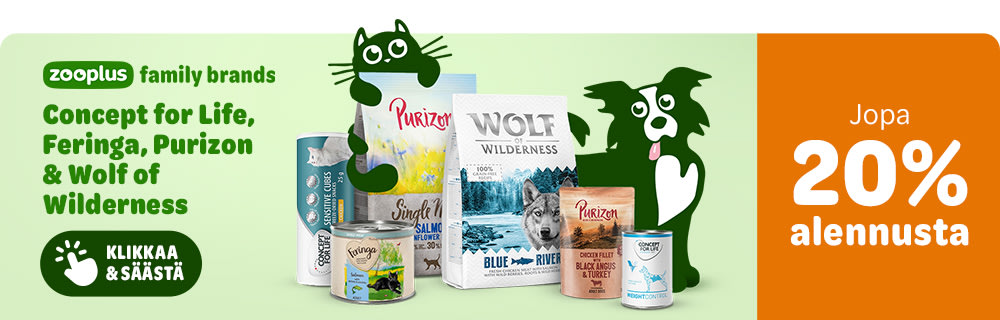 Jopa 20% alennusta Concept for Life, Feringa, Purizon & Wolf of Wilderness -tuotemerkeistä. Klikkaa & säästä!