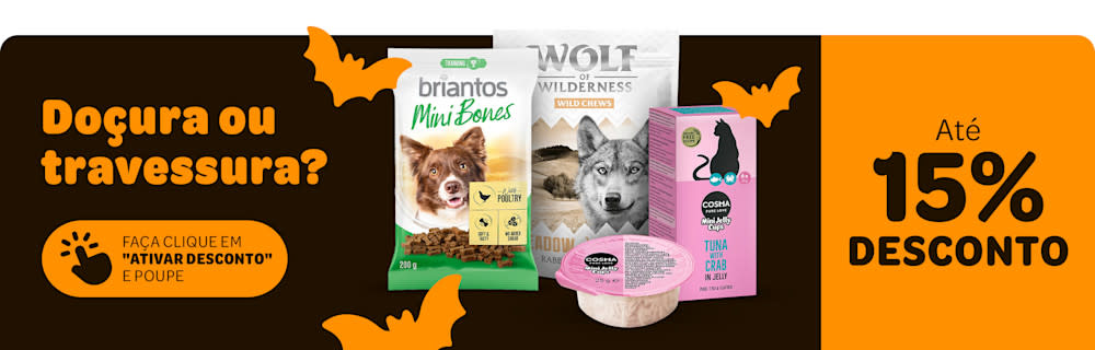 Até 15 % de desconto em snacks para cães e gatos