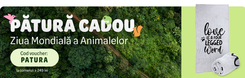 Pătură cadou de Ziua Mondială a Animalelor la comenzi ≥ 249 lei. Cod voucher: PATURA