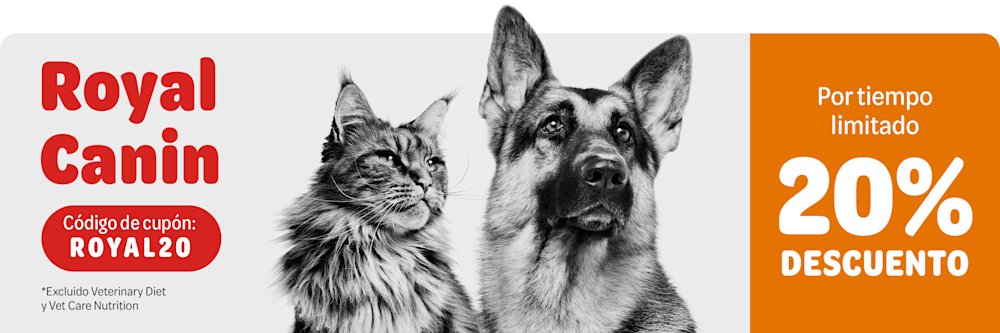 20 % en pienso y comida húmeda Royal Canin para perros y gatos