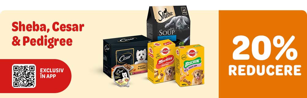 Ai -20% în APP Pedigree Sheba Cesar!