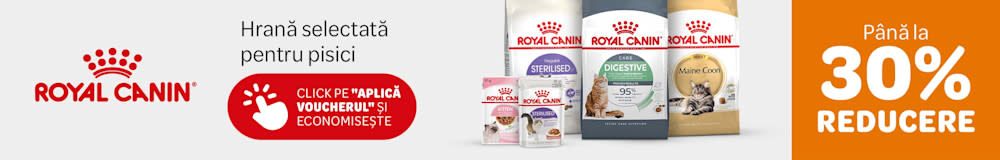 Royal Canin, hrană selectată pentru pisici. Până la 30% reducere. Click pe "Aplică voucherul și economisește."