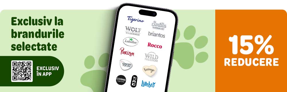 15% reducere la Smilla, Tigerino, Wolf of Wilderness, Briantos, Lukullus, Rocco, Purizon, Wild Freedom, Concept for Life, Feringa, Cosma, Tiaki, Lillebro ! Doar în APP 📱