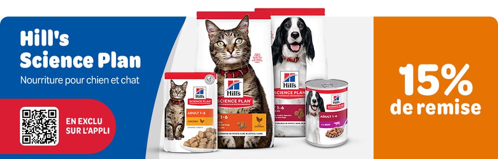 15 % de remise sur tout Hill's Science Plan sur l'appli zooplus