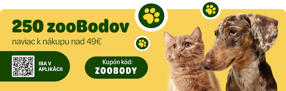 250 zooBodov naviac k nákupu nad 49€ len v aplikácii, kód kupónu: ZOOBODY
