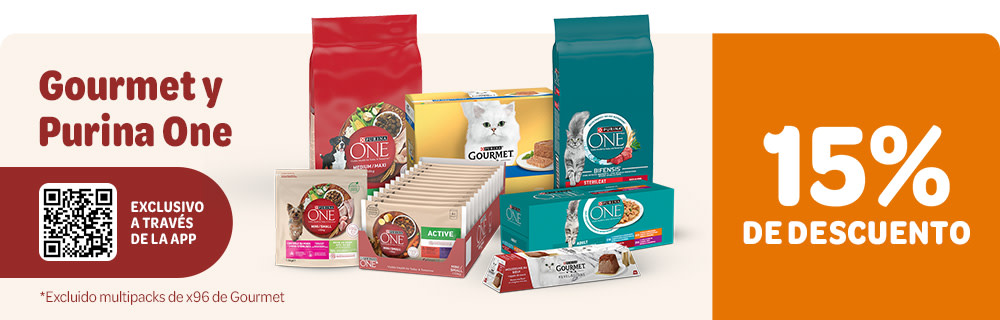 15 % de descuento en Purina Gourmet y Purina ONE a través de la App