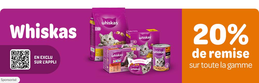 20 % de remise sur la marque Whiskas pour chat !