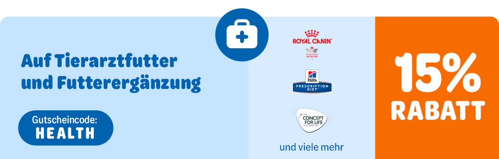 15% Rabatt auf Tierarztfutter und Futterergänzung. Gutscheincode: HEALTH . Royal Canin Veterinary, Hill's Prescription Diet, Concept for Life und viele mehr