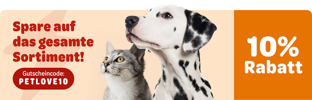 Spare auf das gesamte Sortiment mit dem Gutscheincode PETLOVE10 - 10% Rabatt