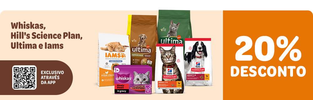 20 % de desconto em comida húmida Whiskas, Ultima, Hill's Science Plan e IAMS