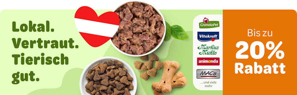 Lokal. Vertraut. Tierisch gut. Bis zu 20% Rabatt auf Granatapet, Vitakraft, Markus Mühle, animonda, MAC's und viele mehr