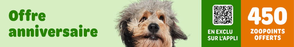 Recevez 450 zoopoints dès 49 € d'achats sur l'appli zooplus !
