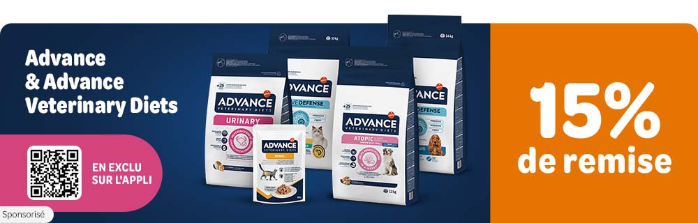15 % de remise sur Advance sur l'appli zooplus