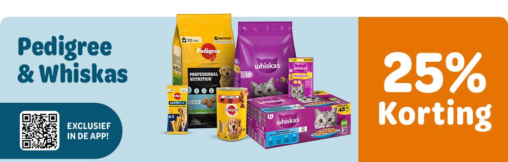 25% korting op Whiskas & Pedigree, exclusief in onze app!
