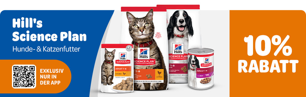 10% Rabatt auf Hill's Science Plan Hunde- und Katzenfutter beim Kauf über die zooplus-App