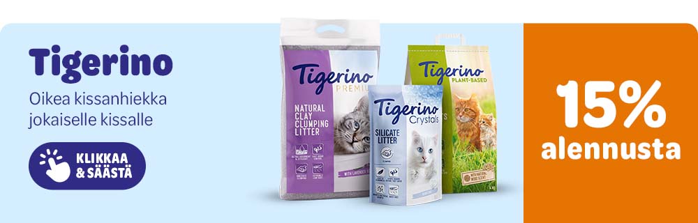 15% alennusta. Tigerino. Oikea kissanhiekka jokaiselle kissalle. Klikkaa & säästä.
