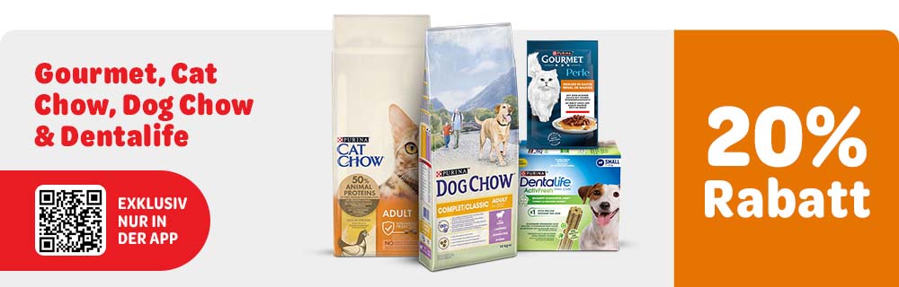 Exklusiv nur in der App: 20% Rabatt auf Gourmet, Cat Chow, Dog Chow & Dentalife