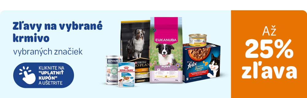 Zľavy na vybrané krmivo vybraných značiek Kliknite na "Uplatniť kupón" a ušetrite Až 25% zľava
