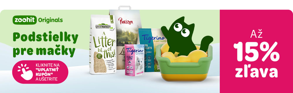 Až 15% zľava na podstielky pre mačky zoohit Originals. Kliknite na "Uplatniť kupón" a ušetrite