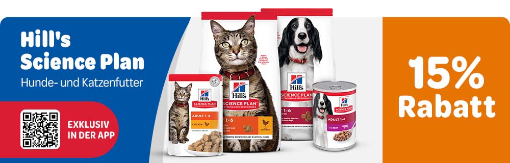 15% Hill´s Hunde- und Katzenfutter beim Kauf über die zooplus App