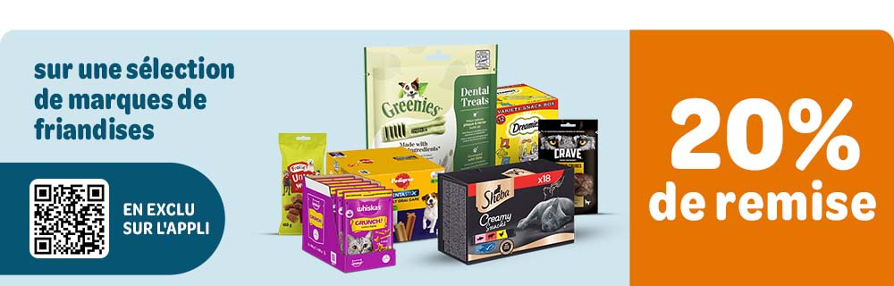 -20 % sur une sélection de marques de friandises en exclu sur l'appli !