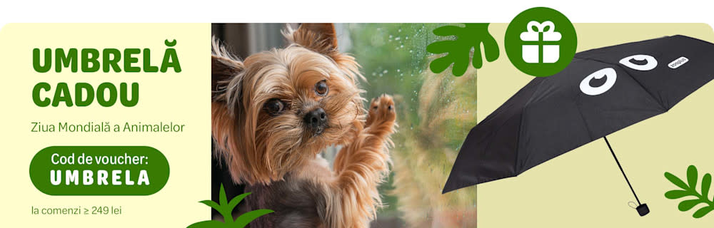 UMBRELĂ CADOU la comenzi de min. 249 lei. Cod de voucher: UMBRELA. Ziua Mondială a Animalelor