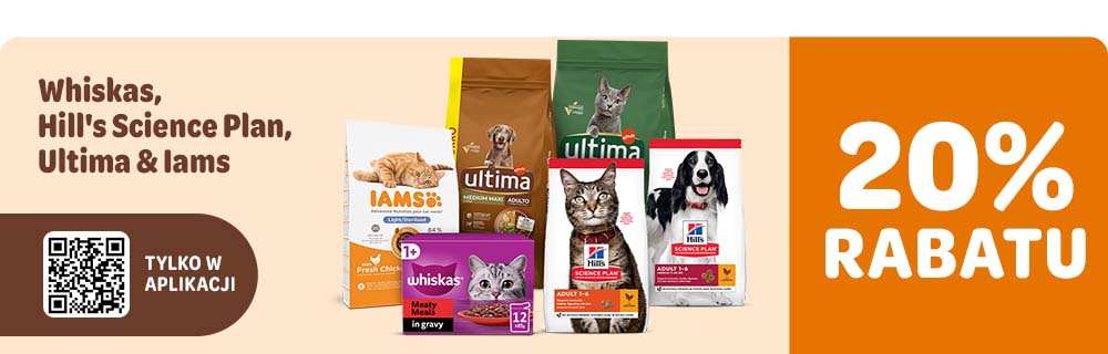 20% rabatu na Whiskas, Hill's Science Plan, Ultima i Iams. Tylko w aplikacji