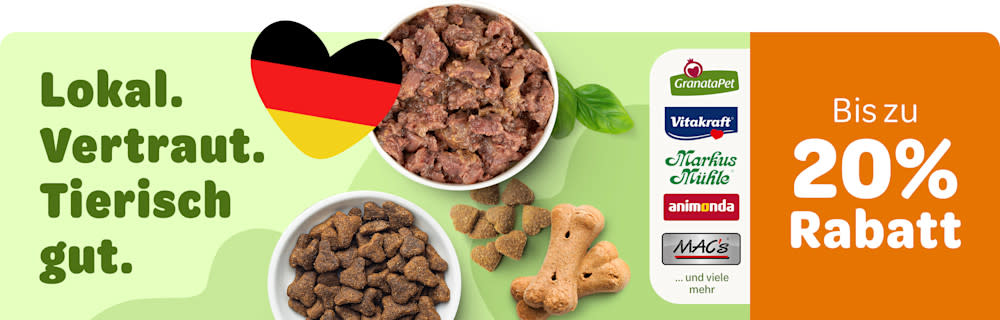 Lokal. Vertraut. Tierisch gut. Bis zu 20% Rabatt auf Granatapet, Vitakraft, Markus Mühle, animonda, MAC's und viele mehr