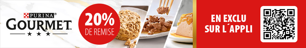 - 20 % sur la nourriture Gourmet sur l'appli zooplus !