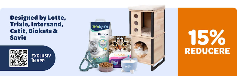 Designed by Lotte, Trixie, Intersand, Catit, Biokats & Savic. 15% reducere. Exclusiv în APP.