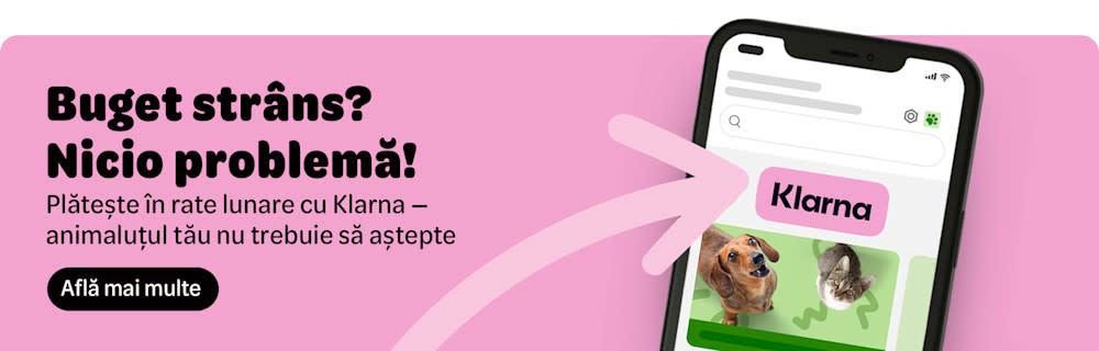 Buget restrâns? Nicio problemă! Plătește în rate lunare cu Klarna - animăluțul tău nu trebuie sa aștepte