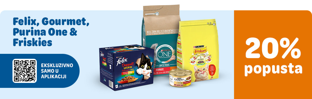 Gourmet, Felix, Purina One, Friskies. 20% popusta samo u aplikaciji